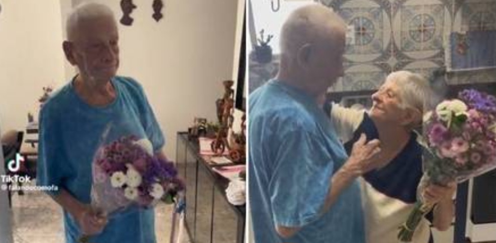 Vídeo: Vovô apaixonado de 96 anos leva flores para amada de 90 e viraliza