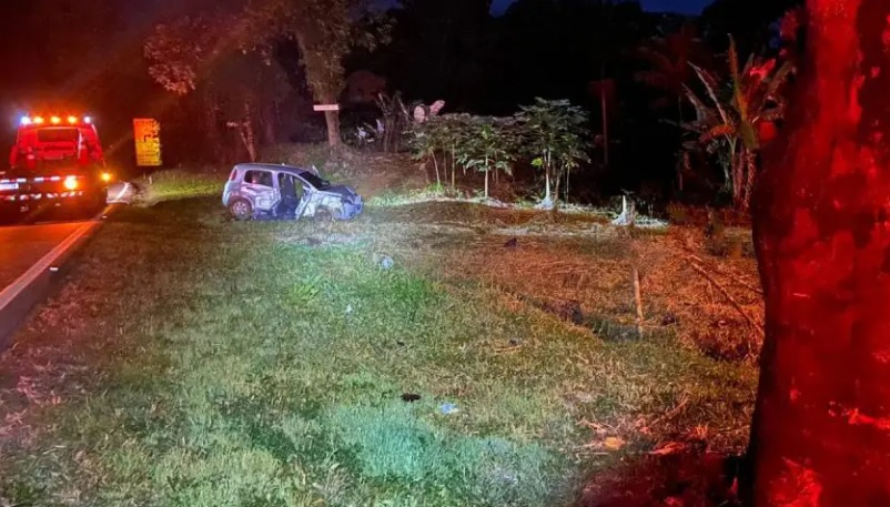 Passageiro morre e motorista foge após carro bater contra árvore