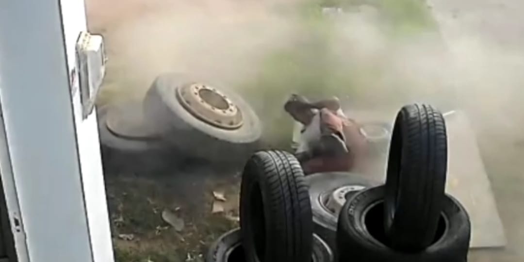 VÍDEO: homem fica ferido após explosão de pneu em borracharia