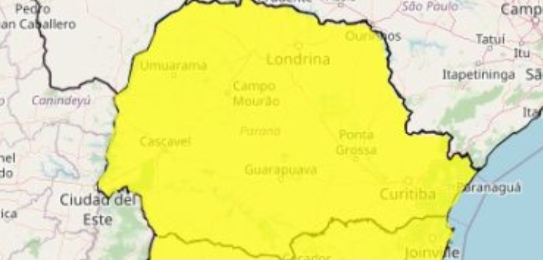 Alerta amarelo: veja as regiões atingidas pelo temporal no Paraná