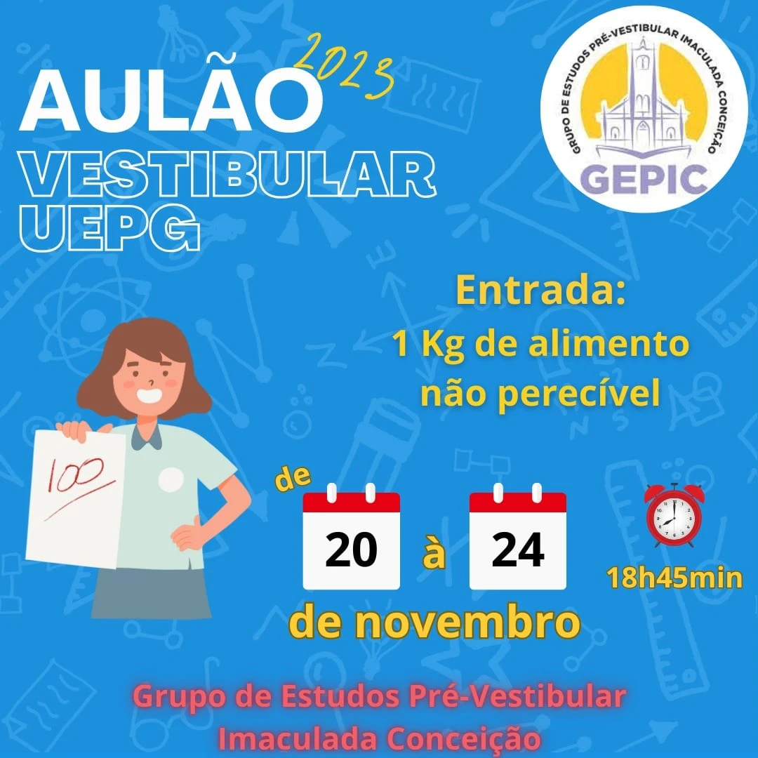 Grupo de Estudos Pré-Vestibular Imaculada Conceição promove “Aulão” a partir de segunda-feira (20).