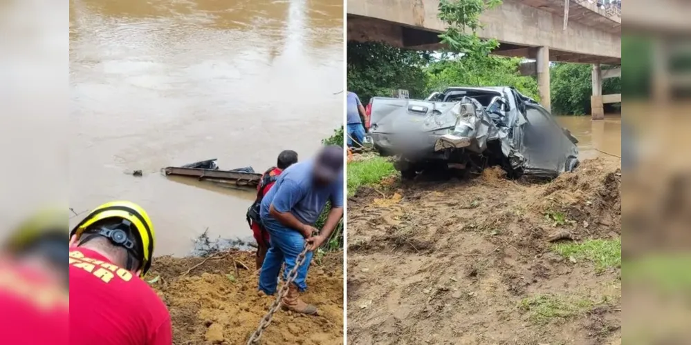 Pai e filho morrem após caminhonete cair em rio