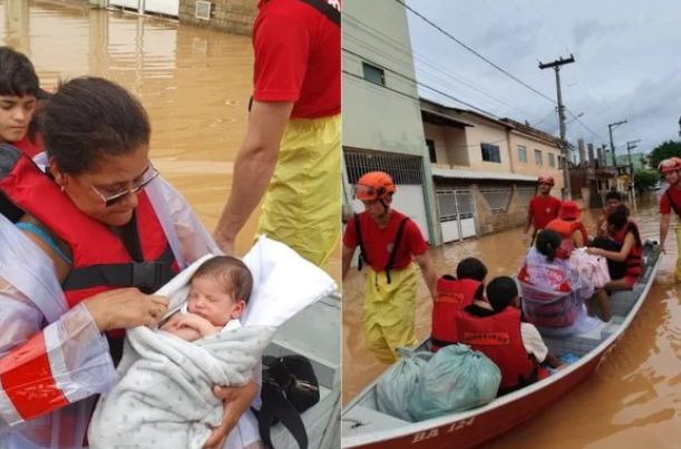 Bombeiros resgatam bebê que ficou ilhado após chuva
