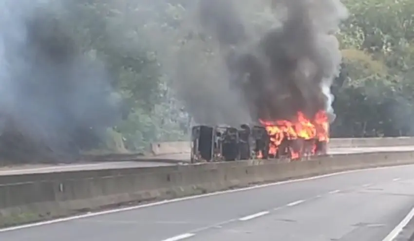 Vídeo: Caminhão pega fogo e interdita BR-376