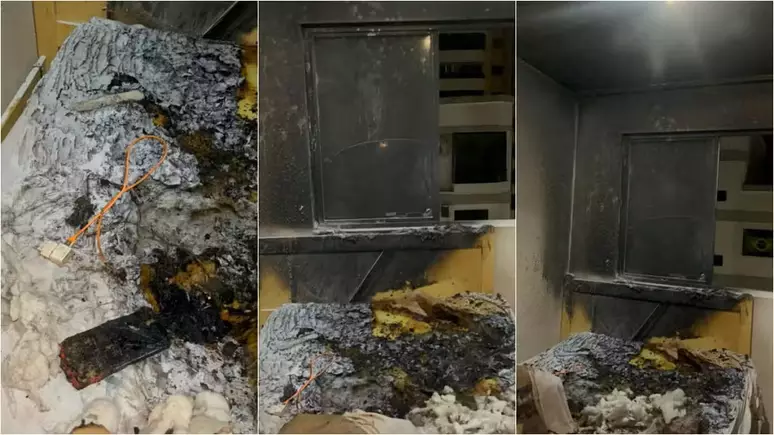 Celular carregando na tomada explode e causa incêndio dentro de apartamento em Santa Catarina