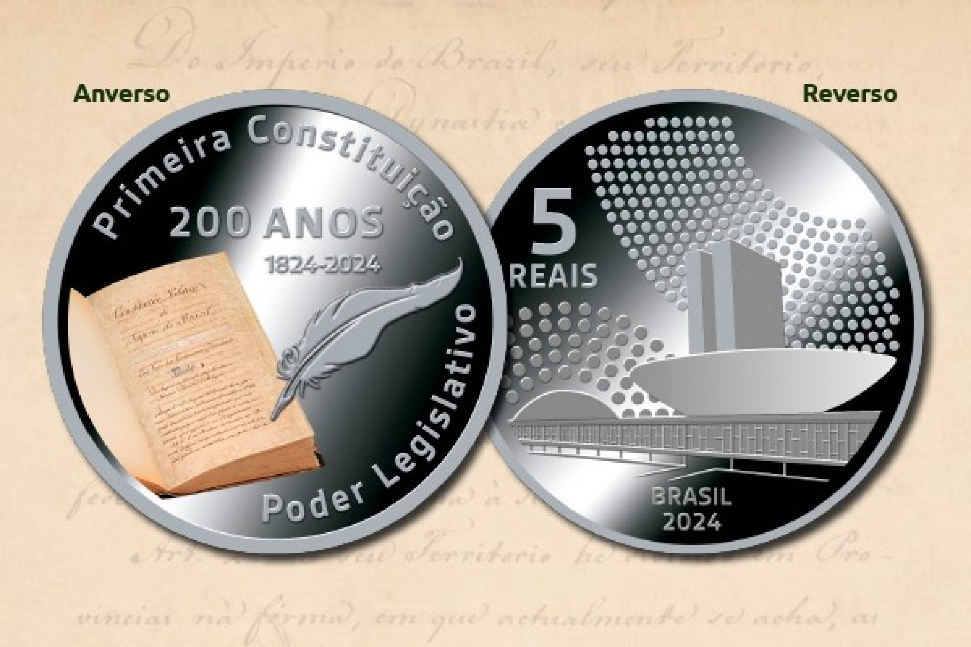 BC lança moeda de R$ 5 em comemoração aos 200 anos da 1ª Constituição