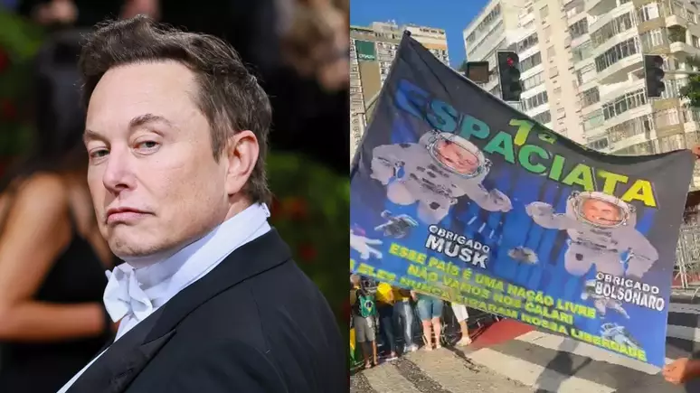 Apoiadora de Bolsonaro faz bandeira em homenagem a Elon Musk em ato no Rio: ‘Espaciata’