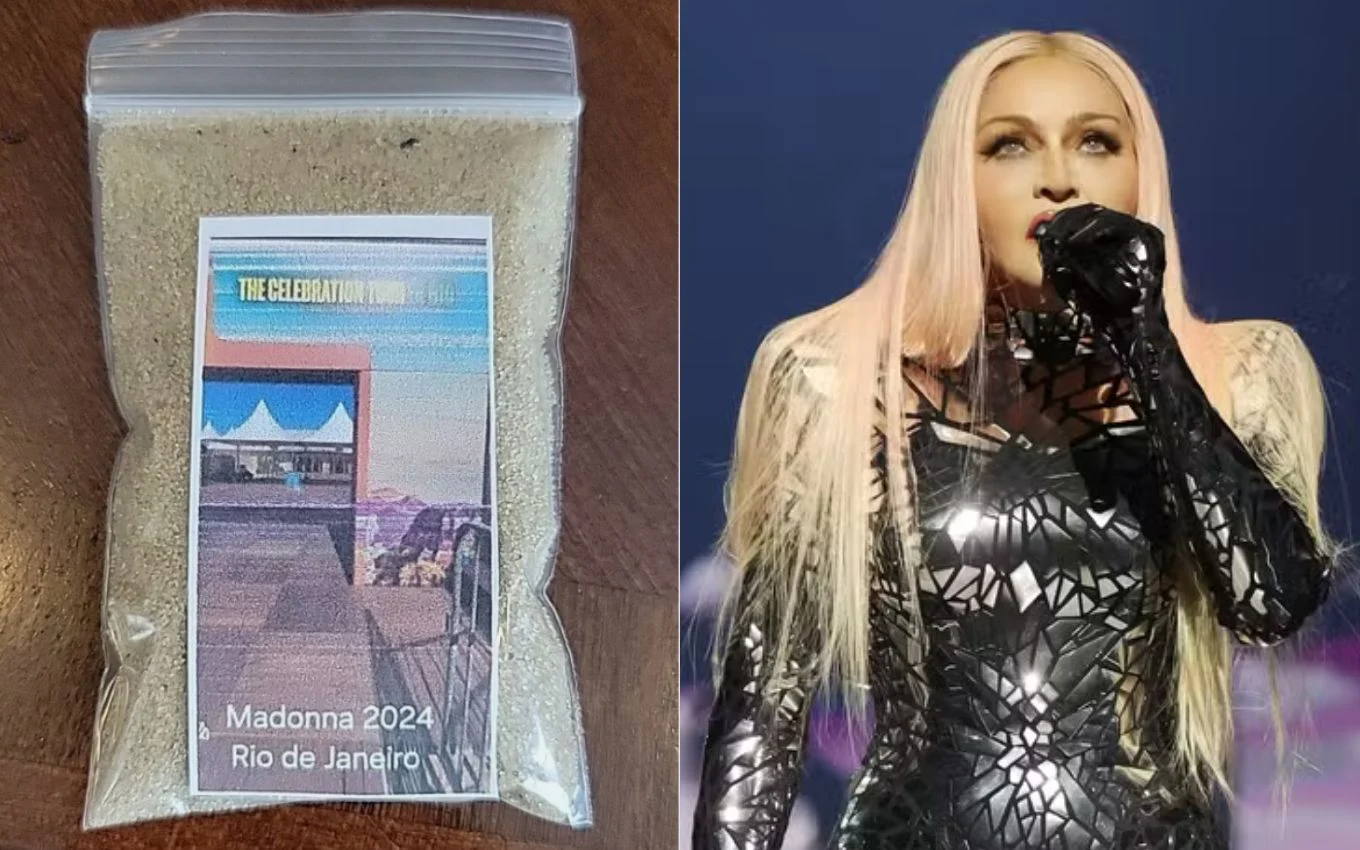 Areia da praia onde foi feito show da Madonna é vendida como item de colecionador