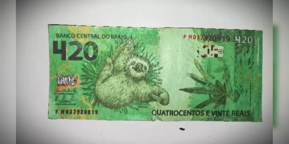 Nota falsa de R$ 420 é apreendida no paraná fazendo alusão ao uso de maconha