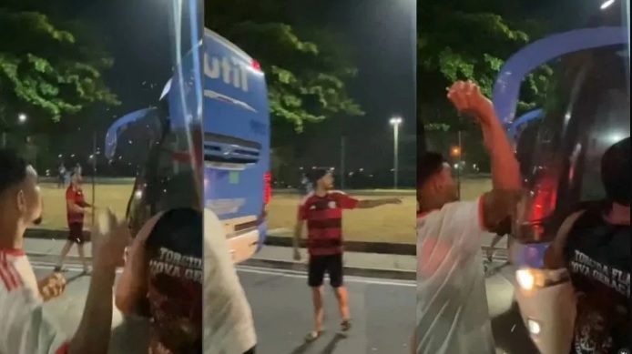 Protesto de torcedores recebe flamengo no Aeroporto do Galeão