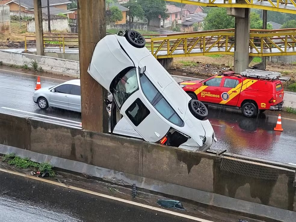 BMW capota em PG e deixa duas pessoas feridas