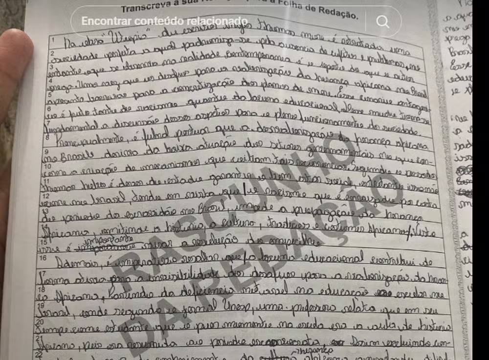 COLA NO ENEM: Alunos postam esquemas de modelos de redações prontas em casa para fraudar o exame