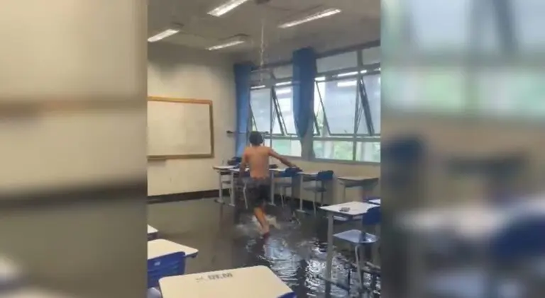 VÍDEO: Estudantes em sala alagada da UEM viralizam com vídeo nas redes sociais