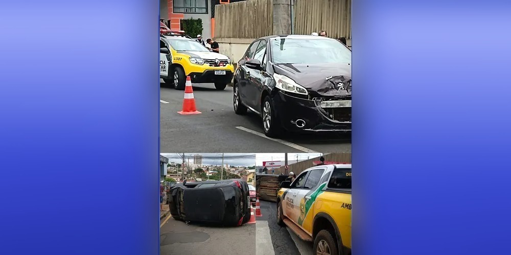 Carros colidem e um deles tomba em cruzamento no bairro Uvaranas