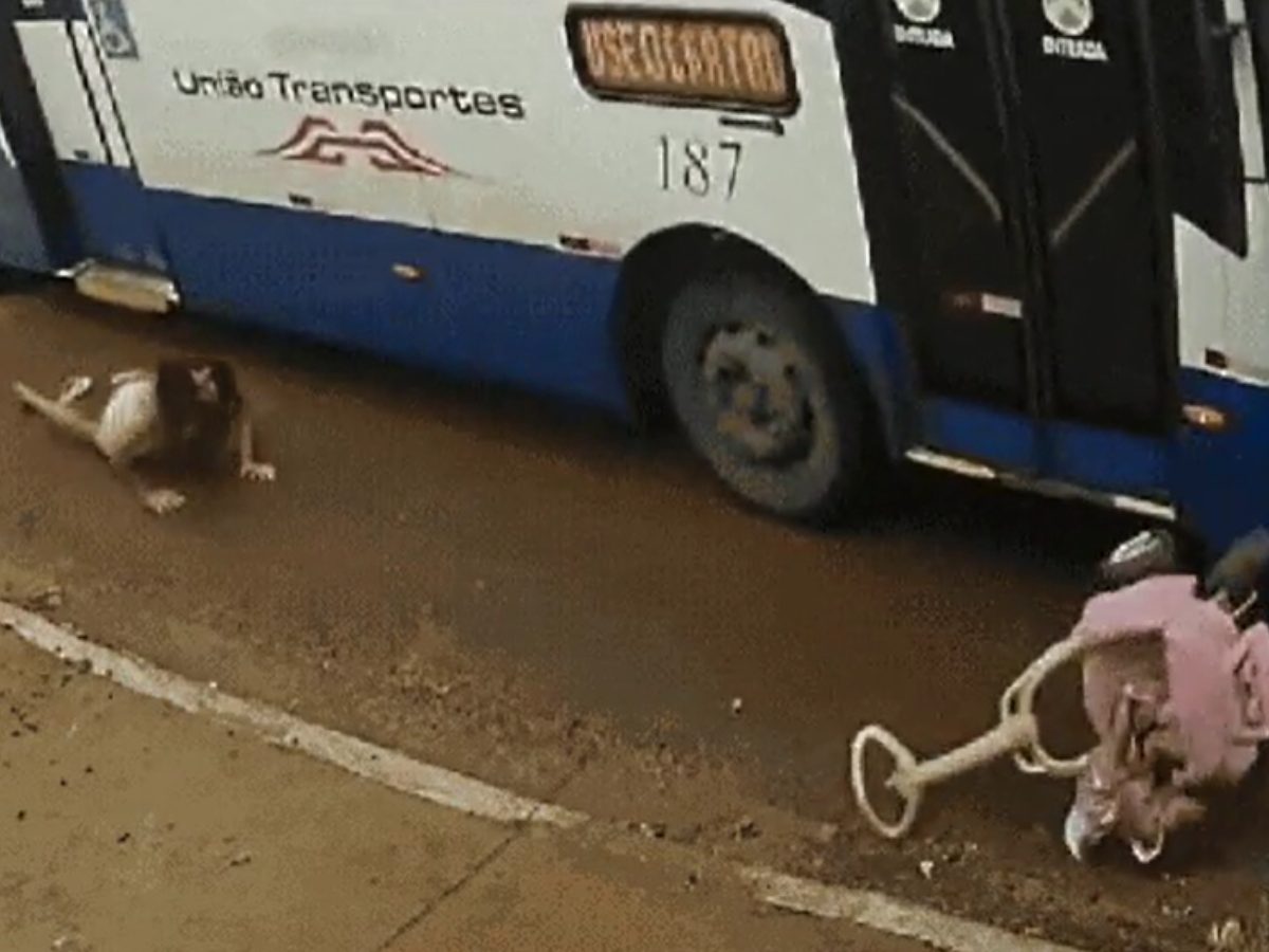 Mãe e filha são arrastadas por ônibus e saem ilesas; veja o vídeo!