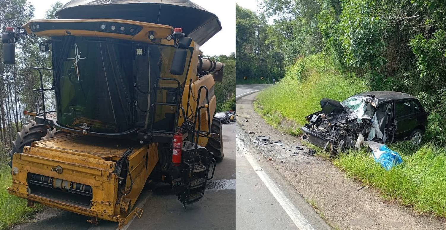 Homem morre após colidir carro contra máquina agrícola na PR 090