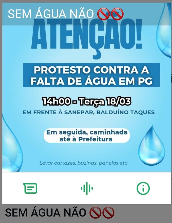 População de PG organiza protesto em frente à Sanepar; diretores da empresa se reúnem