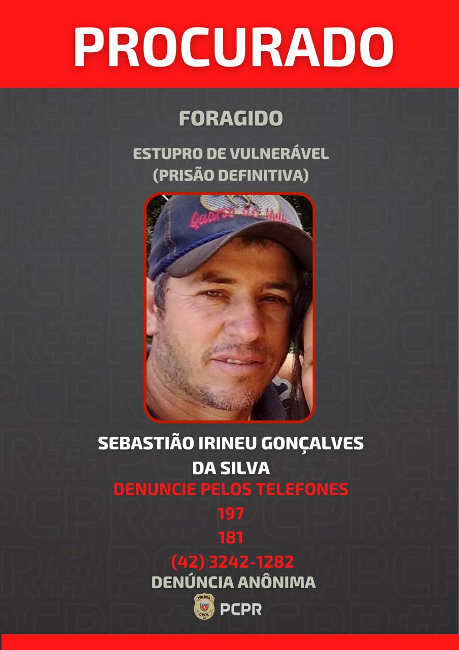 Polícia Civil divulga retrato de foragido por estupro de vulnerável nos Campos Gerais