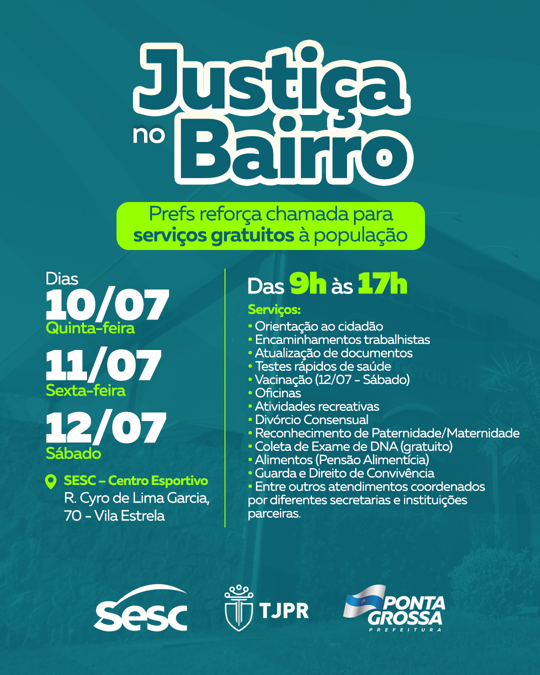 Programa Justiça no Bairro começa nesta quinta-feira, em PG