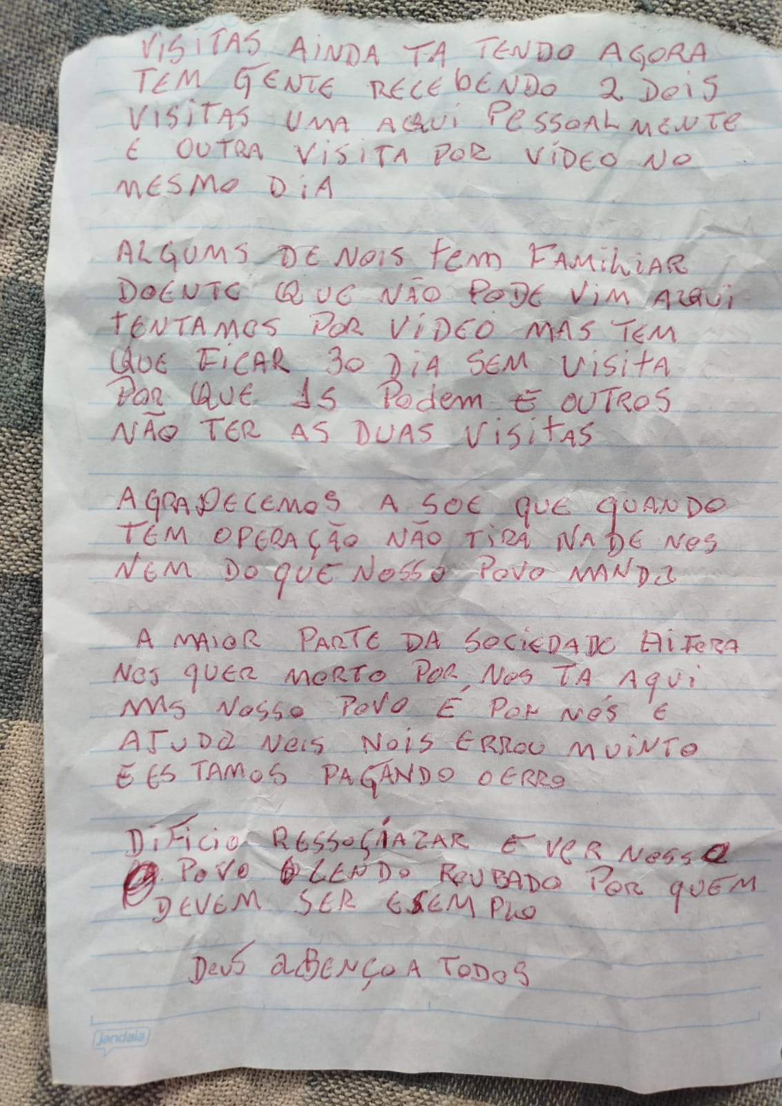 Detentos da Cadeia Hildebrando de Souza denunciam abusos e pedem socorro em carta aberta