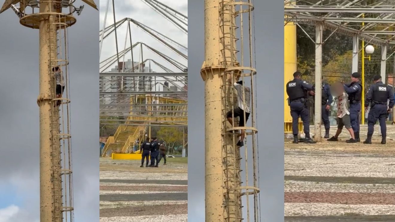 Perigo: Rapaz é flagrado escalando “Torre do Sol” do Parque Ambiental de PG