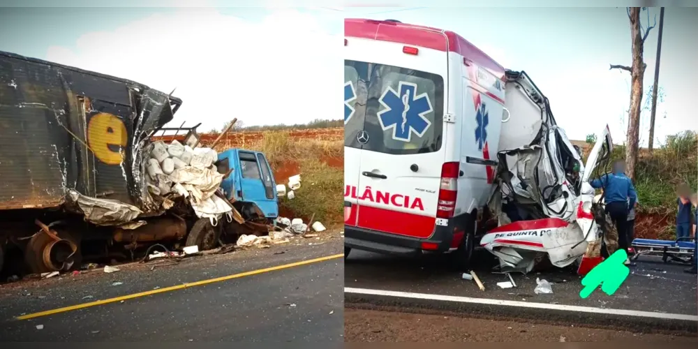 Mulher morre após colisão de ambulância com caminhão-baú na rodovia PR-082