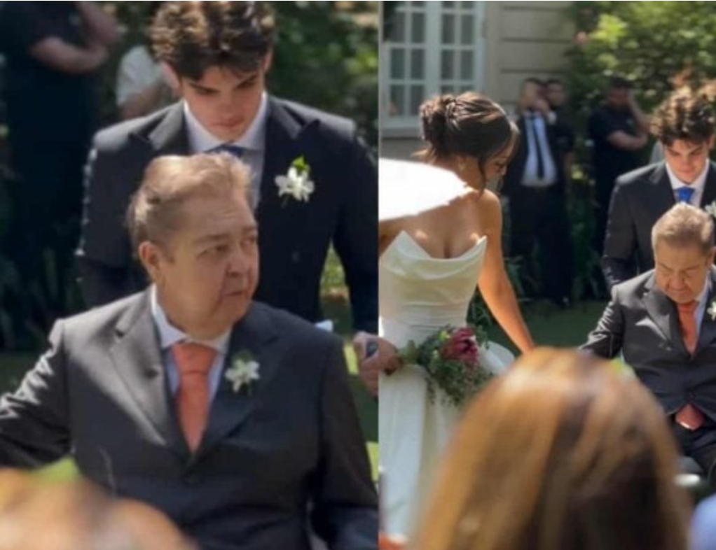 Fausto Silva aparece de cadeira de rodas em casamento da sua filha