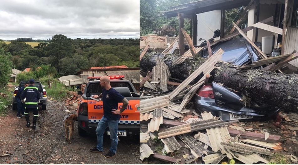 Chuvas e ventos fazem estragos em diversos pontos de Carambeí; equipes da Defesa Civil atende população 