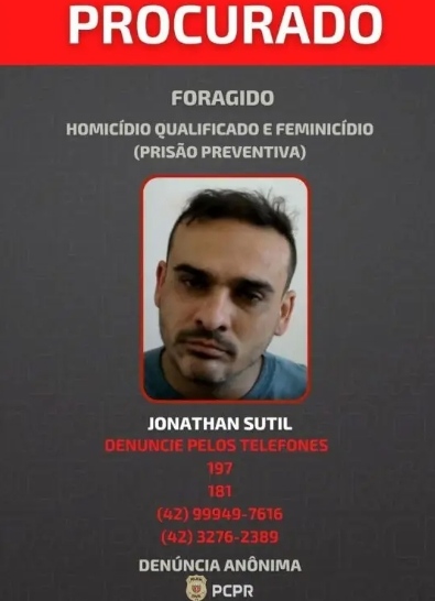 PCPR divulga imagem do foragido que matou casal em Reserva