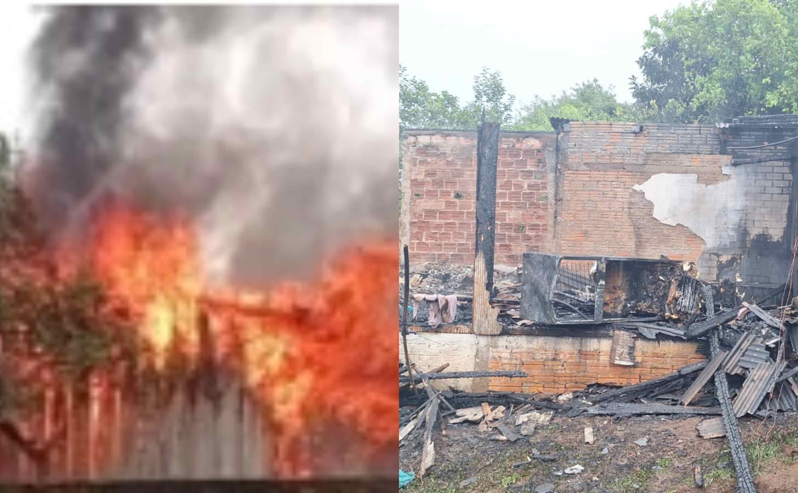 Incêndio destrói residência de madeira e mobiliza bombeiros da Defesa Civil 