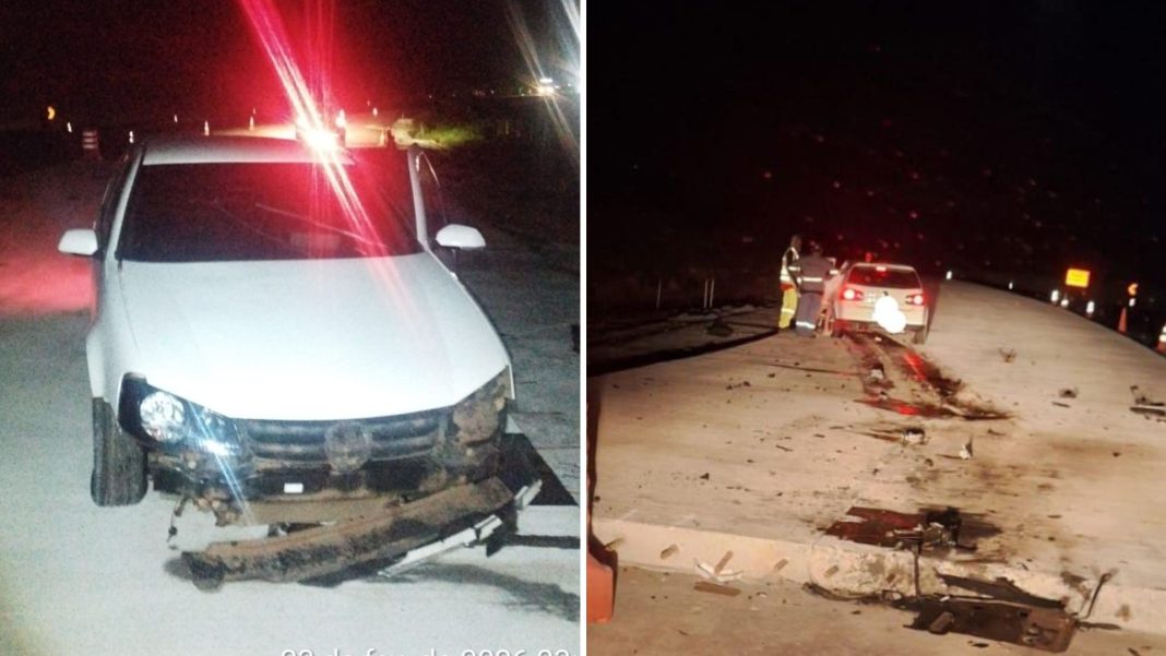 Motorista fica ferido após colidir contra obra na PR-151, em Ponta Grossa