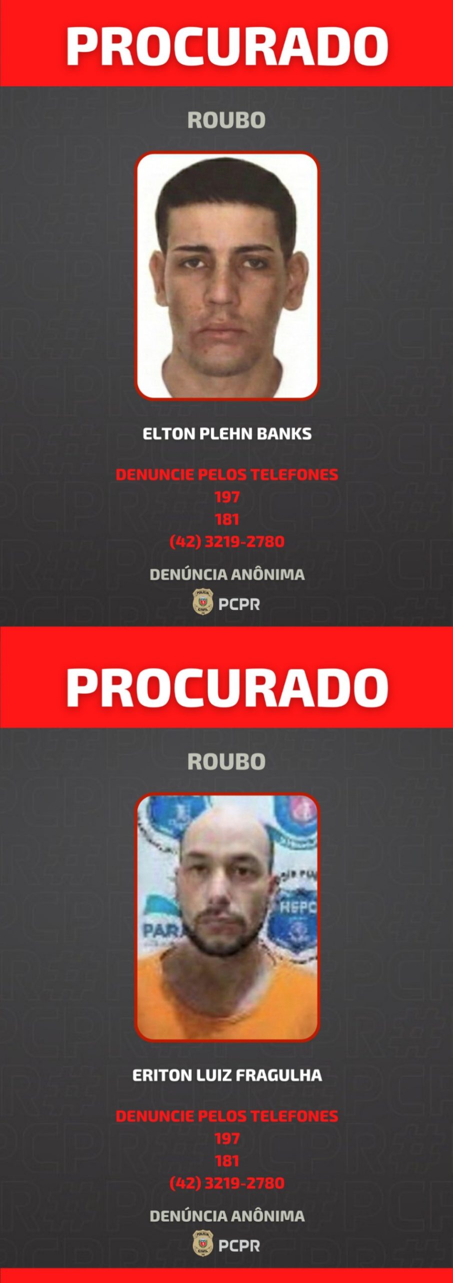 Polícia divulga imagens de dupla procurada por roubo violento