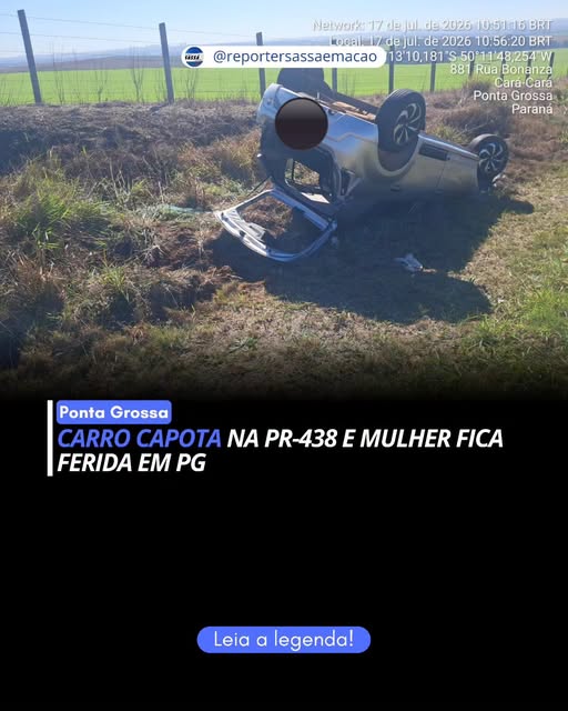 Carro capota na PR-438 e mulher fica ferida em Ponta Grossa