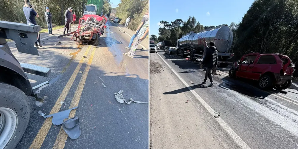 Grave acidente envolve três carretas e dois carros na BR-153 entre Imbituva e Irati