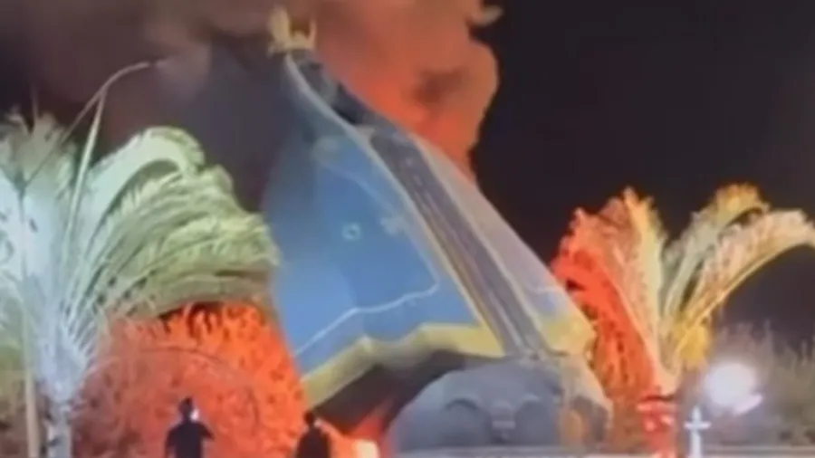 Incêndio destrói imagem de Nossa Senhora Aparecida na entrada de Nerópolis