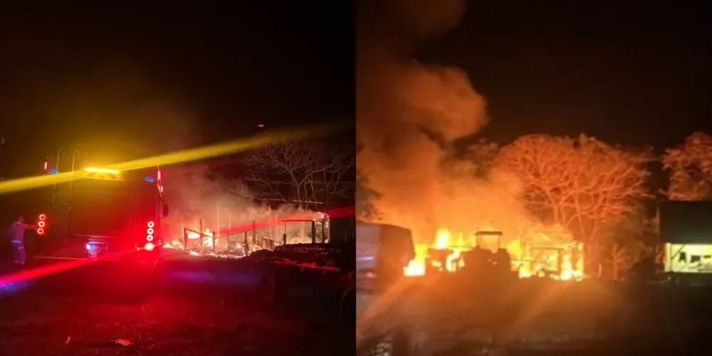 Incêndio criminoso destrói curral e mata animais em propriedade rural no Paraná