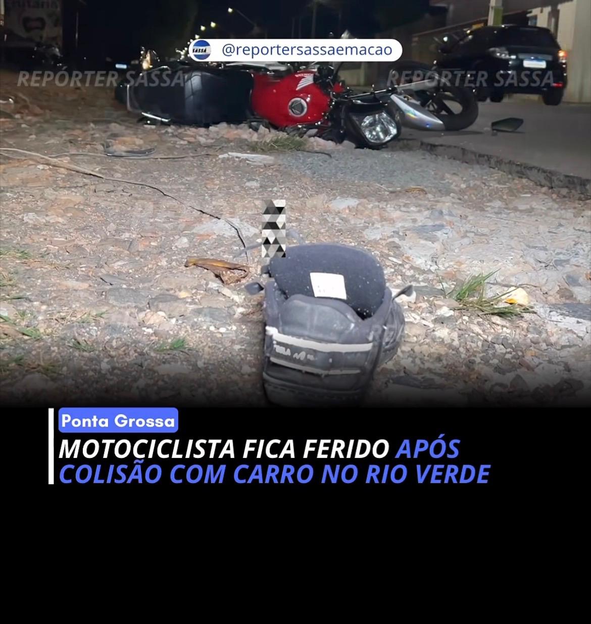 Motociclista fica ferido após colisão com carro no bairro Rio Verde, em Ponta Grossa