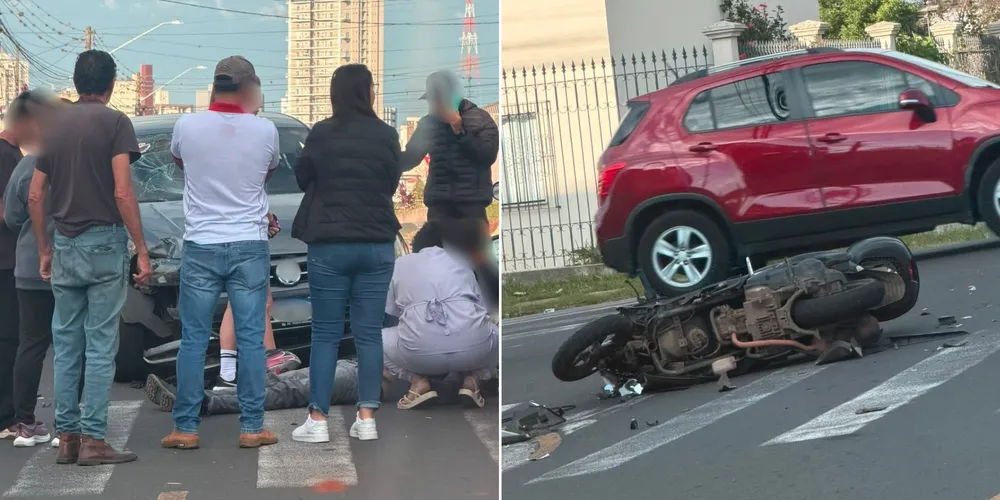 Acidente entre carro e moto deixa motociclista ferido em Ponta Grossa