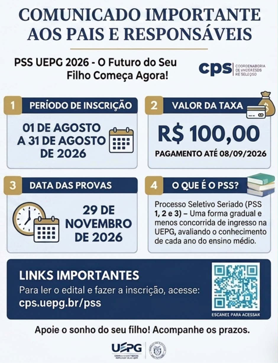 Inscrições para o PSS 2026 da UEPG estão abertas; veja como participar