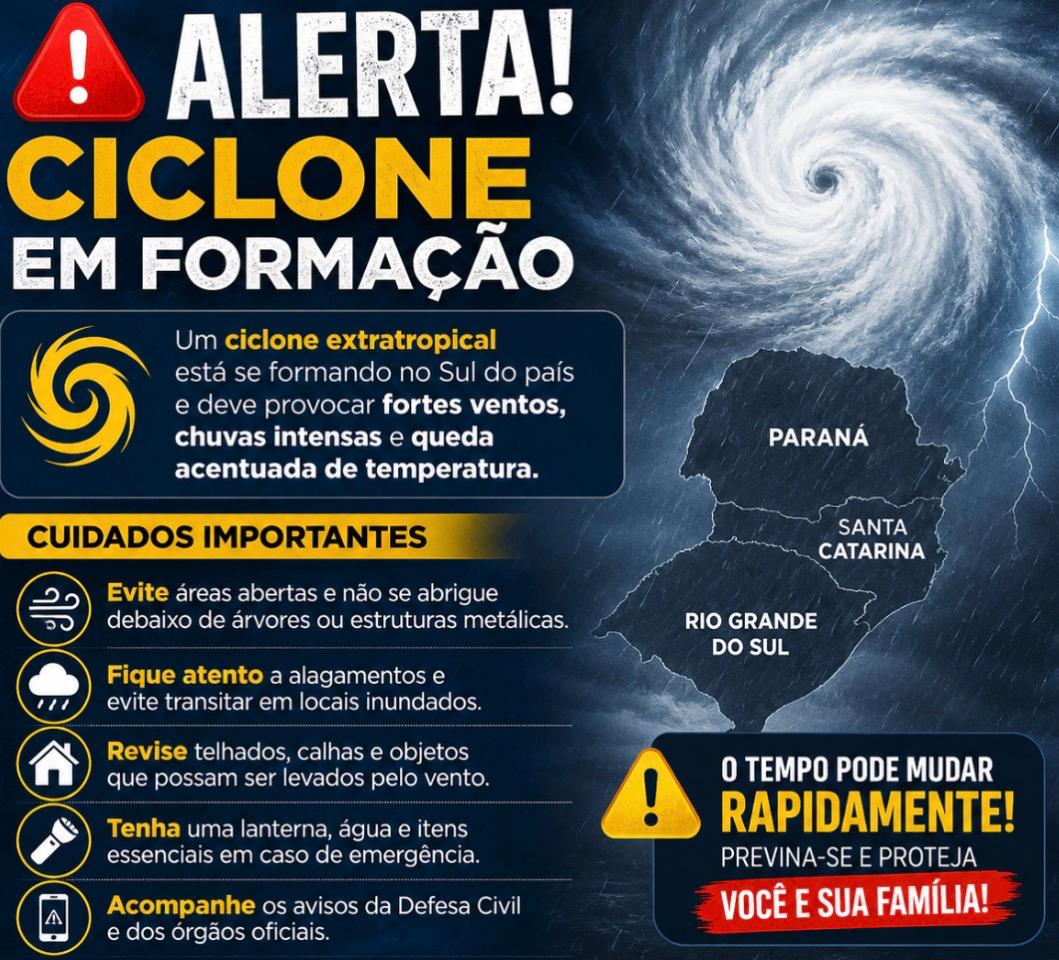 Ciclone extratropical muda o tempo em Ponta Grossa e região e traz frio aos Campos Gerais