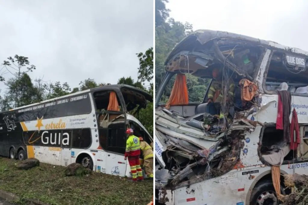 Tombamento de ônibus deixa dez mulheres mortas na BR-040, em Petrópolis