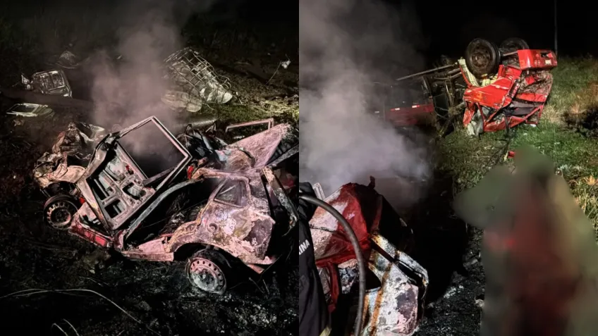 Pai e dois filhos morrem carbonizados em acidente na SC-305