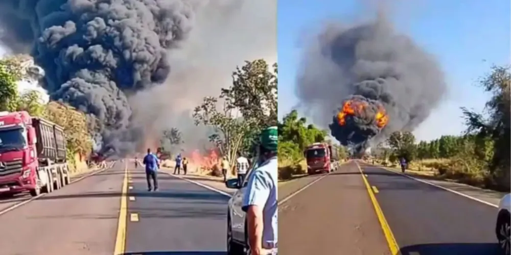 Acidente entre carretas causa explosão e deixa quatro mortos na BR-163