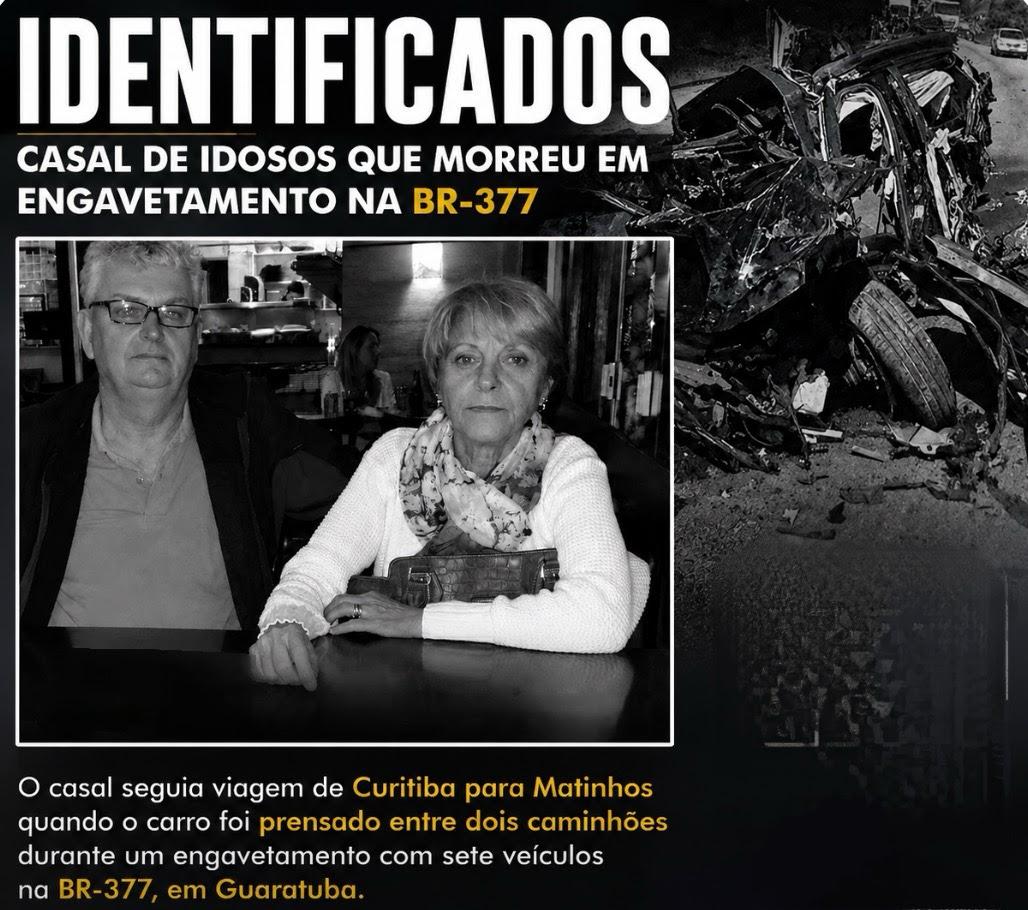 Casal de idosos que morreu em engavetamento entre caminhões e sete carros na BR-277 é identificado