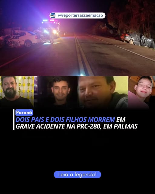 Tragédia no Dia dos Pais: dois pais e dois filhos morrem em grave acidente na PRC-280, em Palmas