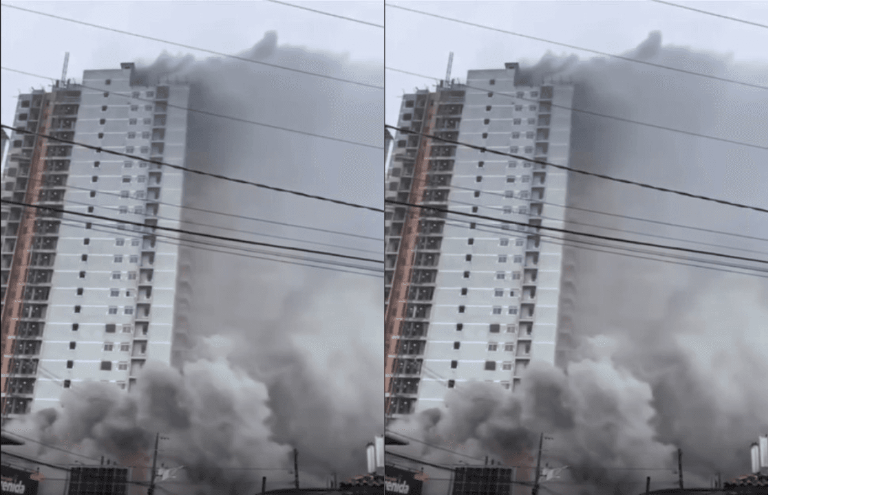 Incêndio de grandes proporções atinge prédio em construção e mobiliza bombeiros em SC