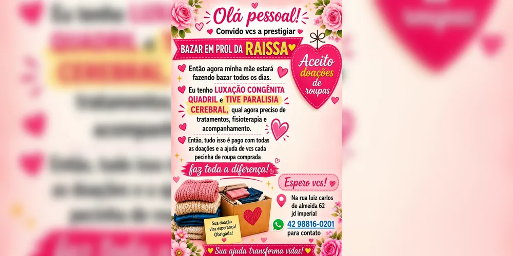 Mãe abre bazar solidário para ajudar a manter tratamento da filha em Ponta Grossa