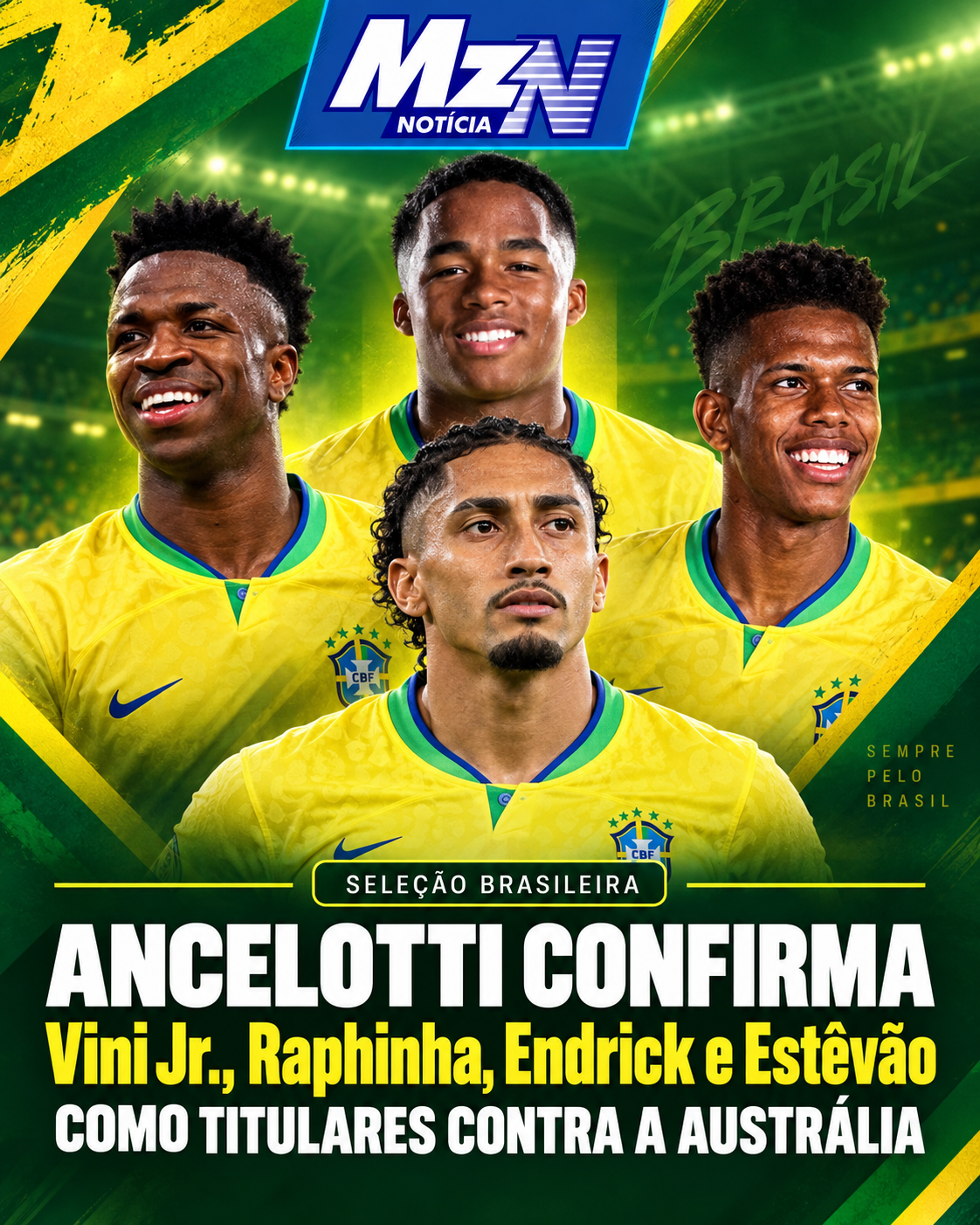 Ancelotti confirma Vini Jr., Raphinha, Endrick e Estêvão como titulares contra a Austrália