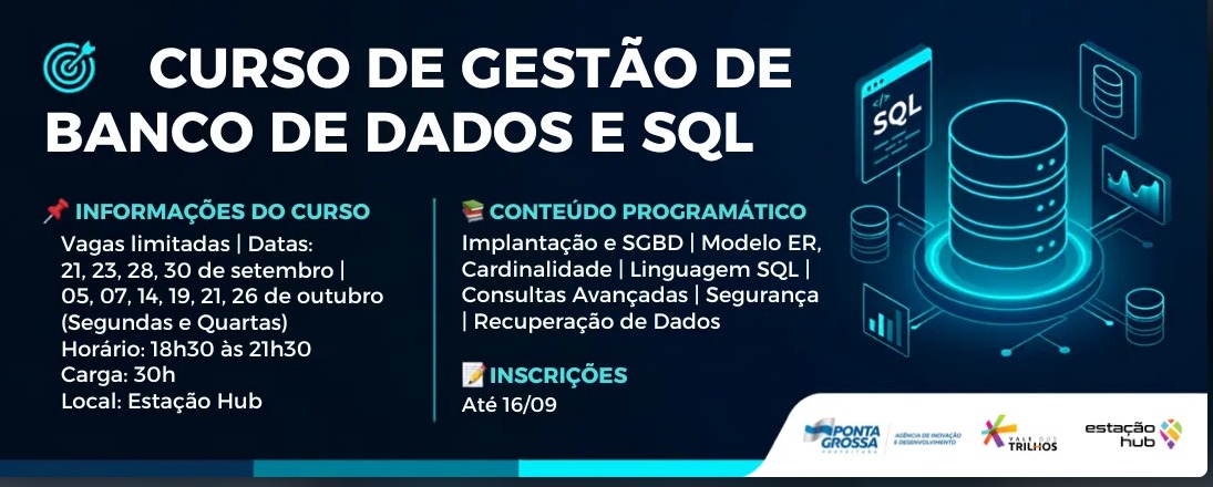 Curso gratuito em PG oferece capacitação em Banco de Dados e SQL