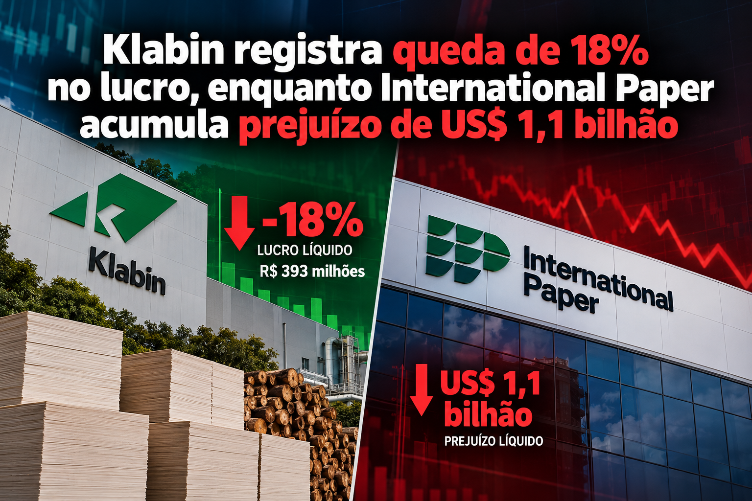 Klabin registra queda de 18% no lucro, enquanto International Paper acumula prejuízo de US$ 1,1 bilhão